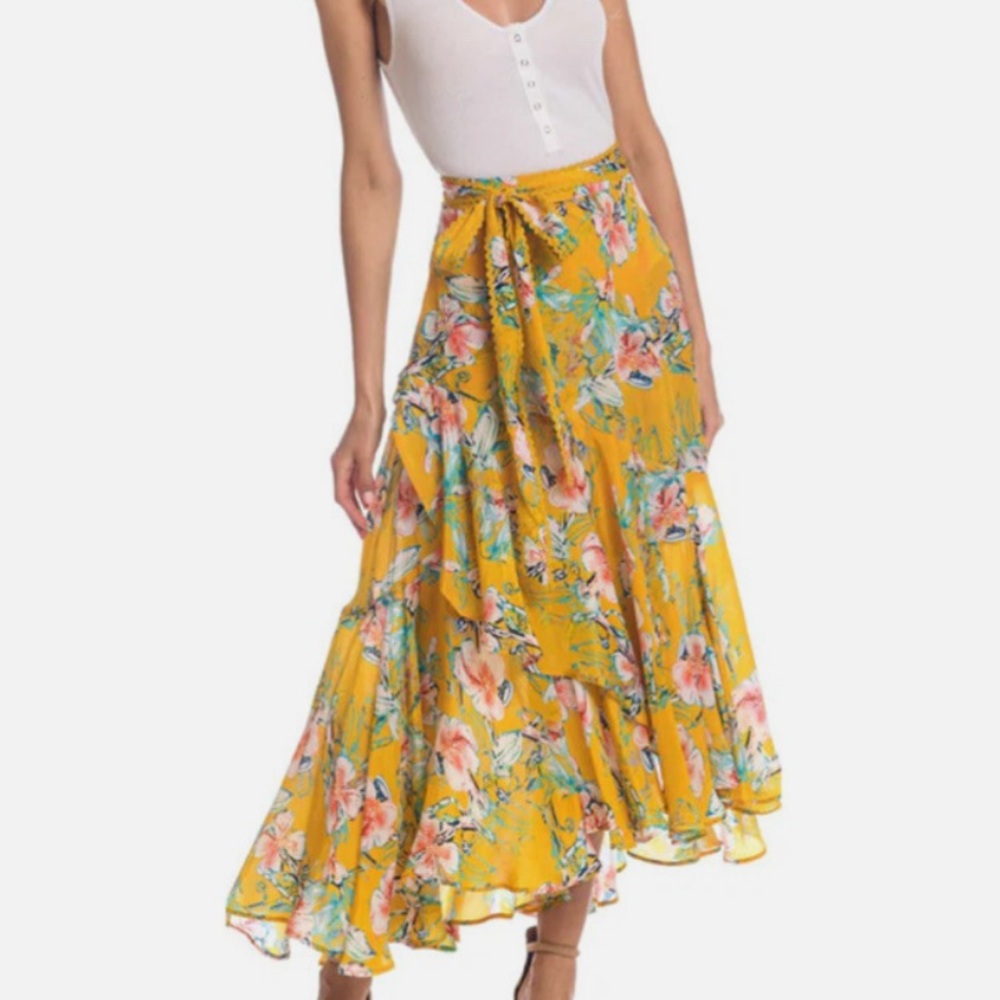 Tolani Asymmetrical Floral Yellow Skirt